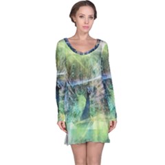 Digitally Painted Abstract Style Watercolour Painting Of A Peacock Long Sleeve Nightdress by Simbadda