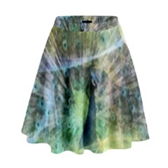 Digitally Painted Abstract Style Watercolour Painting Of A Peacock High Waist Skirt by Simbadda