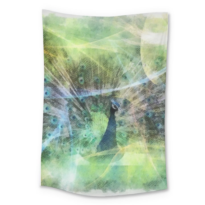 Digitally Painted Abstract Style Watercolour Painting Of A Peacock Large Tapestry