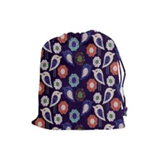 Cute Birds Pattern Drawstring Pouches (large)  by Simbadda