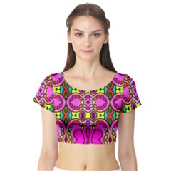 Love Hearths Colourful Abstract Background Design Short Sleeve Crop Top (tight Fit) by Simbadda