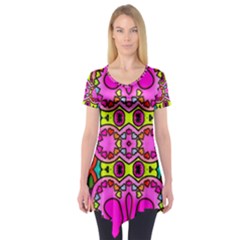 Love Hearths Colourful Abstract Background Design Short Sleeve Tunic  by Simbadda