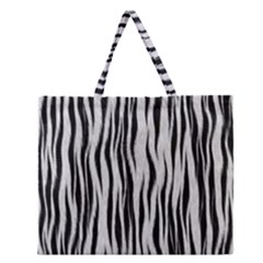 Black White Seamless Fur Pattern Zipper Large Tote Bag by Simbadda