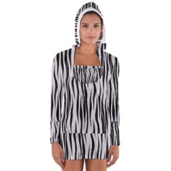 Black White Seamless Fur Pattern Women s Long Sleeve Hooded T-shirt by Simbadda