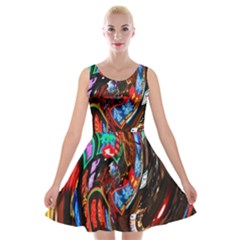 Abstract Chinese Inspired Background Velvet Skater Dress by Simbadda