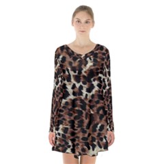 Background Fabric Animal Motifs Long Sleeve Velvet V-neck Dress