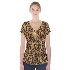 Seamless Animal Fur Pattern Short Sleeve Front Detail Top by Simbadda