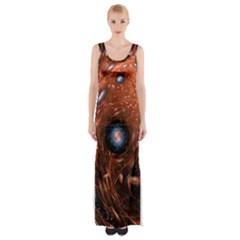 Fractal Peacock World Background Maxi Thigh Split Dress