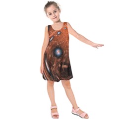 Fractal Peacock World Background Kids  Sleeveless Dress