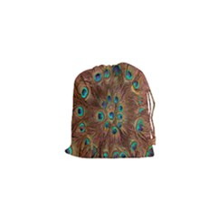 Peacock Pattern Background Drawstring Pouches (xs)  by Simbadda