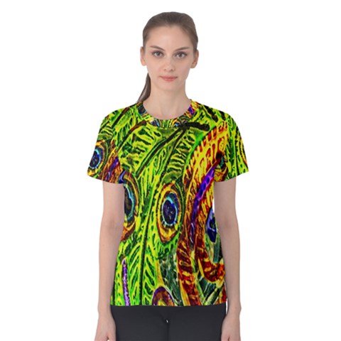 Glass Tile Peacock Feathers Women s Cotton Tee by Simbadda