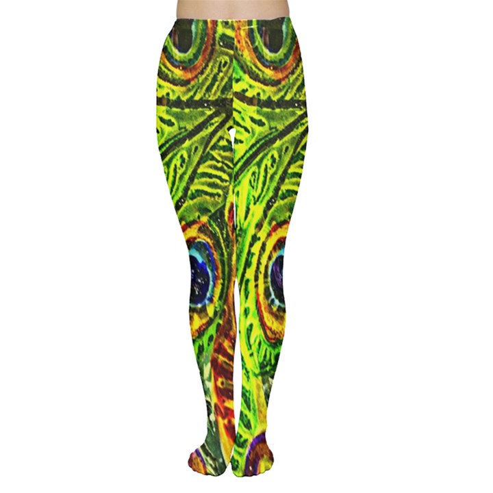 Glass Tile Peacock Feathers Women s Tights