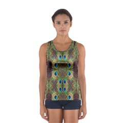 Beautiful Peacock Feathers Seamless Abstract Wallpaper Background Women s Sport Tank Top  by Simbadda