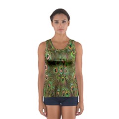 Peacock Feathers Green Background Women s Sport Tank Top  by Simbadda