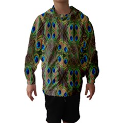 Beautiful Peacock Feathers Seamless Abstract Wallpaper Background Hooded Wind Breaker (kids) by Simbadda