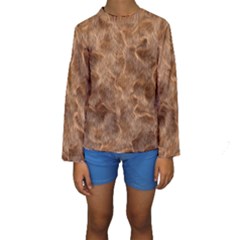 Brown Seamless Animal Fur Pattern Kids  Long Sleeve Swimwear by Simbadda