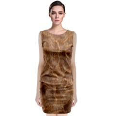 Brown Seamless Animal Fur Pattern Sleeveless Velvet Midi Dress by Simbadda