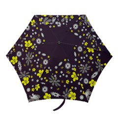 Vintage Retro Floral Flowers Wallpaper Pattern Background Mini Folding Umbrellas by Simbadda