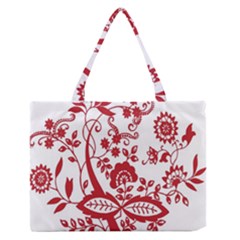 Red Vintage Floral Flowers Decorative Pattern Clipart Medium Zipper Tote Bag
