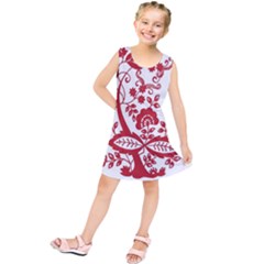 Red Vintage Floral Flowers Decorative Pattern Clipart Kids  Tunic Dress by Simbadda