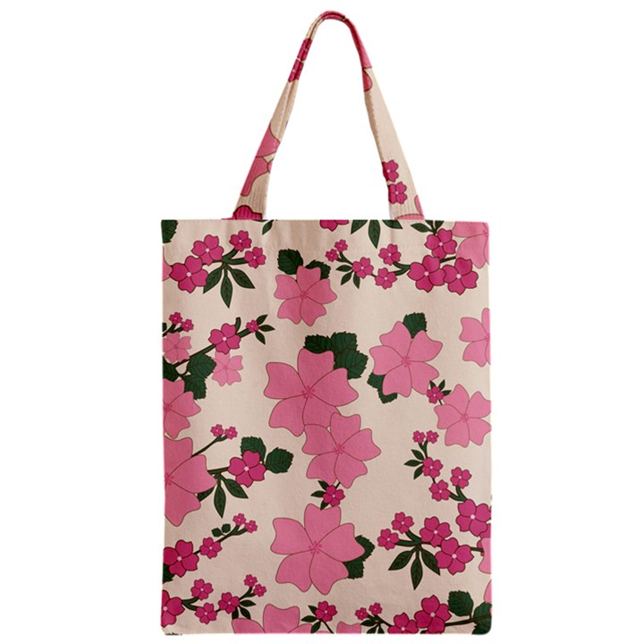 Vintage Floral Wallpaper Background In Shades Of Pink Zipper Classic Tote Bag