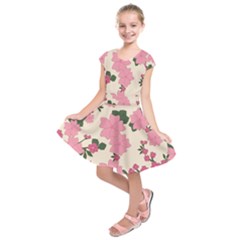 Vintage Floral Wallpaper Background In Shades Of Pink Kids  Short Sleeve Dress by Simbadda