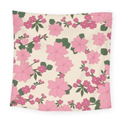 Vintage Floral Wallpaper Background In Shades Of Pink Square Tapestry (large) by Simbadda