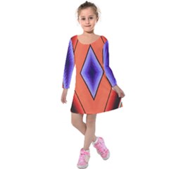 Diamond Shape Lines & Pattern Kids  Long Sleeve Velvet Dress by Simbadda