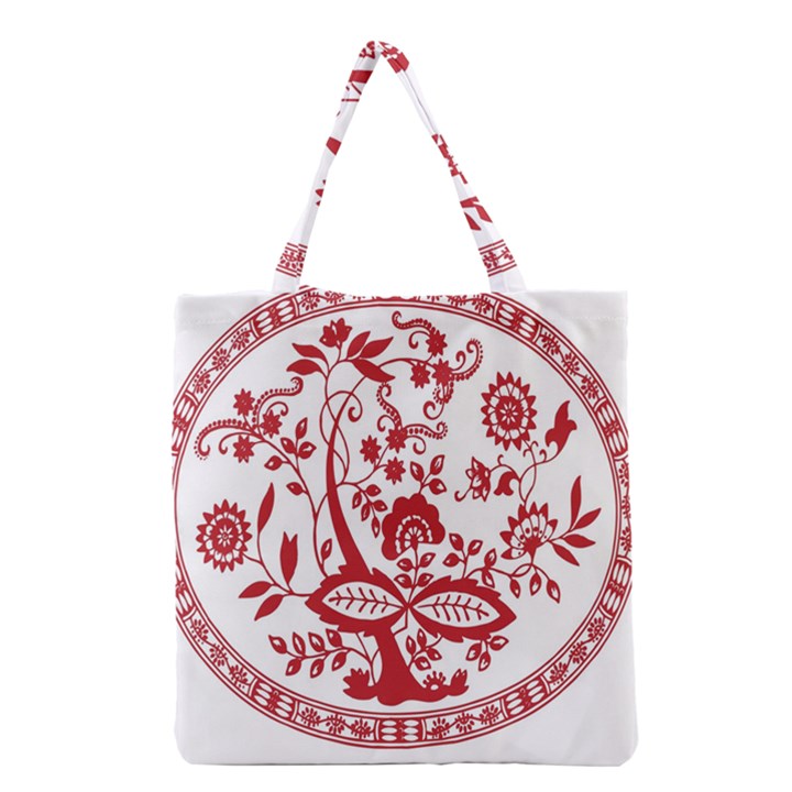 Red Vintage Floral Flowers Decorative Pattern Grocery Tote Bag