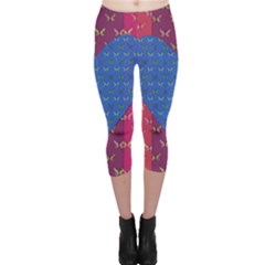 Butterfly Heart Pattern Capri Leggings  by Simbadda