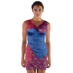 Butterfly Heart Pattern Wrap Front Bodycon Dress