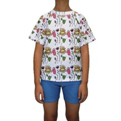 Handmade Pattern With Crazy Flowers Kids  Short Sleeve Swimwear by Simbadda