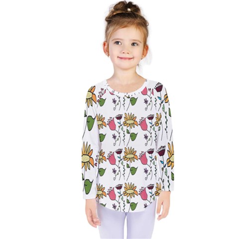 Handmade Pattern With Crazy Flowers Kids  Long Sleeve Tee by Simbadda