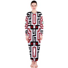 Vintage Style Seamless Black, White And Red Tile Pattern Wallpaper Background Onepiece Jumpsuit (ladies)  by Simbadda