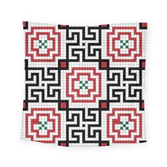 Vintage Style Seamless Black, White And Red Tile Pattern Wallpaper Background Square Tapestry (small) by Simbadda