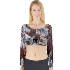 Wooden Hot Ashes Pattern Long Sleeve Crop Top by Simbadda