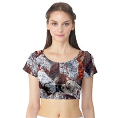 Wooden Hot Ashes Pattern Short Sleeve Crop Top (Tight Fit)