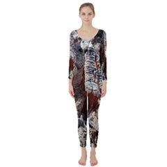 Wooden Hot Ashes Pattern Long Sleeve Catsuit