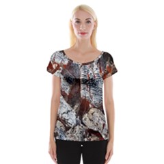 Wooden Hot Ashes Pattern Women s Cap Sleeve Top