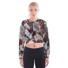 Wooden Hot Ashes Pattern Women s Cropped Sweatshirt