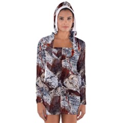 Wooden Hot Ashes Pattern Women s Long Sleeve Hooded T-shirt