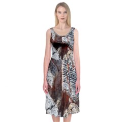 Wooden Hot Ashes Pattern Midi Sleeveless Dress