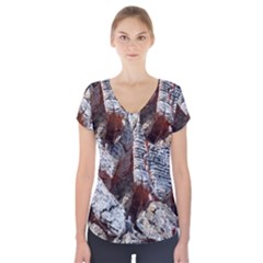 Wooden Hot Ashes Pattern Short Sleeve Front Detail Top