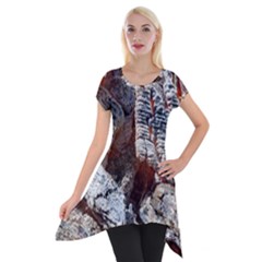 Wooden Hot Ashes Pattern Short Sleeve Side Drop Tunic by Simbadda