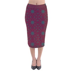 Blue Hot Pink Pattern With Woody Circles Velvet Midi Pencil Skirt by Simbadda