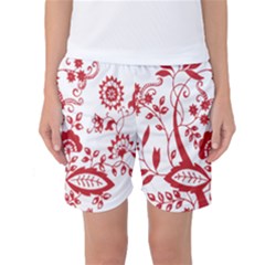 Red Vintage Floral Flowers Decorative Pattern Clipart Women s Basketball Shorts by Simbadda