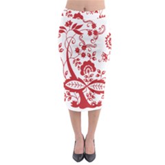 Red Vintage Floral Flowers Decorative Pattern Clipart Midi Pencil Skirt