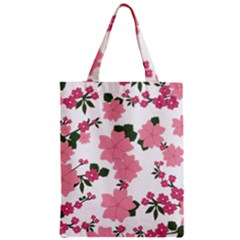 Vintage Floral Wallpaper Background In Shades Of Pink Zipper Classic Tote Bag by Simbadda