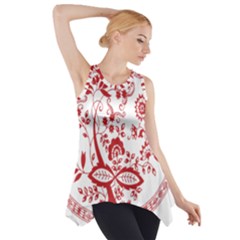 Red Vintage Floral Flowers Decorative Pattern Side Drop Tank Tunic by Simbadda