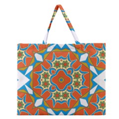 Digital Computer Graphic Geometric Kaleidoscope Zipper Large Tote Bag by Simbadda